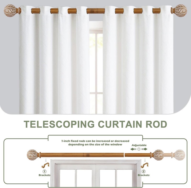 HTZON Wood Boho Curtain Rods for Windows:Wooden Farmhouse Decorative Curtain Rod for Bedroom Living Room,Heavy Duty Adjustable Rustic Bamboo Drapery Rods with Imitation Wood Grain Finials,Brown 18-45" - Image 5